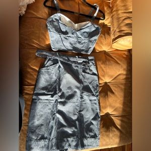 Matching Trashy Diva denim top, skirt, and belt, size 6 for both pieces.